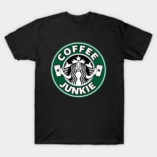 Coffee Junkie Funny Caffeine Addict Coffee Logo Parody T-Shirt